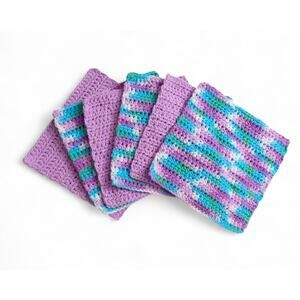 (6) Handmade Crocheted Dishcloths Washcloths 100% Cotton 8" x 8" Beach Ball